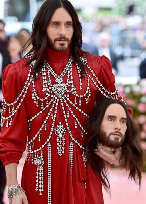 gucci head outfit met gala|Jared Leto Carried His Own Severed Head To The Met Gala.